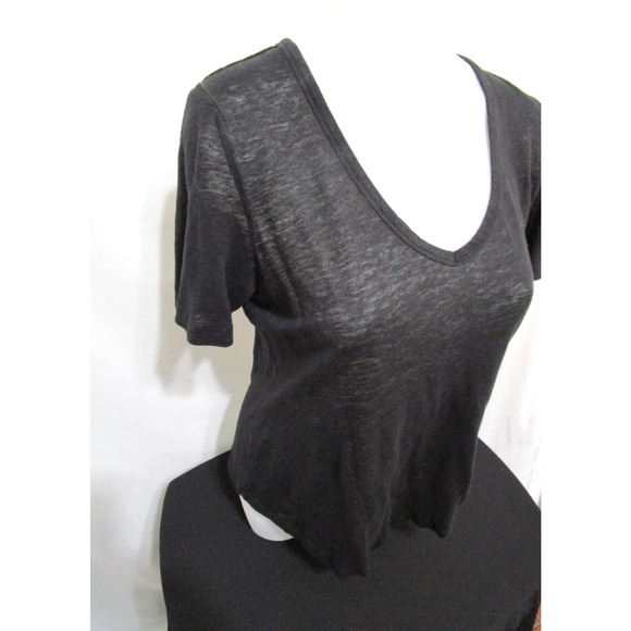 Banana Republic Black Semi-Sheer Linen Blend V Neck T Shirt Women S - Picture 4 of 7